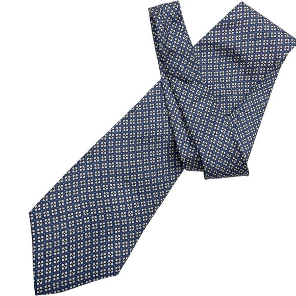 Vintage Chaps Ralph Lauren Geometric Silk Tie Blue White Yellow - Picture 2 of 6